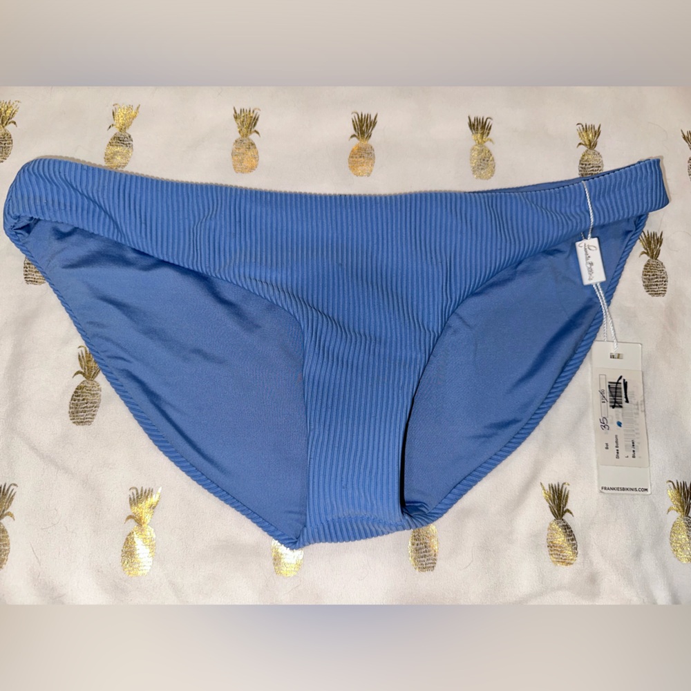Frankie’s bikini bottoms, NWT. Pretty Blue. Small snags on fabric.